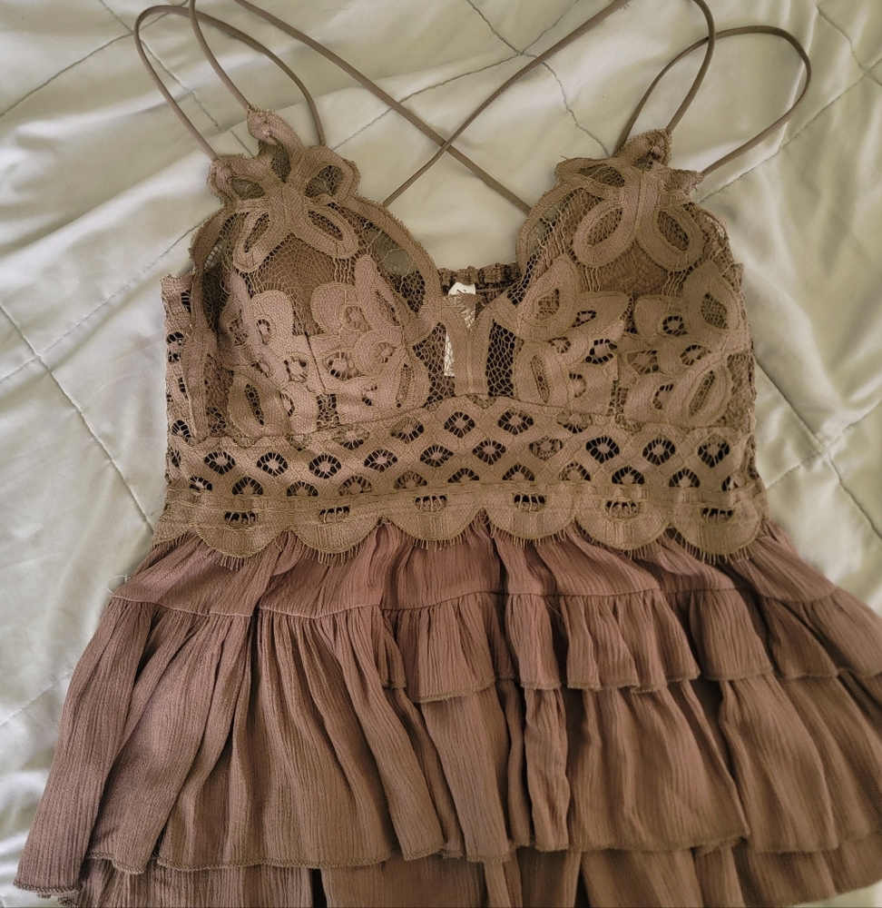 olive green lace cami with ruffles